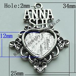 Zinc Alloy Cabochon Settings, 34x25mm Hole:2mm, Sold by Bag