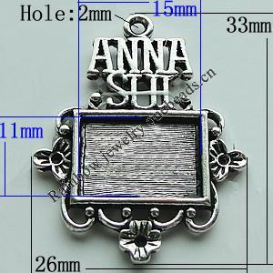 Zinc Alloy Cabochon Settings, 33x26mm Hole:2mm, Sold by Bag