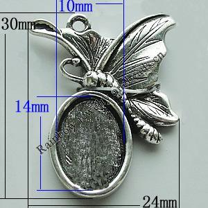 Zinc Alloy Cabochon Settings, Butterfly 30x24mm Hole:2mm, Sold by Bag