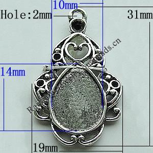 Zinc Alloy Cabochon Settings, 31x19mm Hole:2mm, Sold by Bag