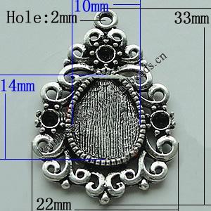 Zinc Alloy Cabochon Settings, 33x22mm Hole:2mm, Sold by Bag