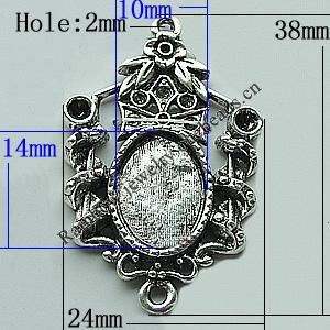 Zinc Alloy Cabochon Settings, 38x24mm Hole:2mm, Sold by Bag