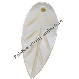 Carved Shell Pendant, Leaf, 21x10mm Hole:1mm, Sold by PC