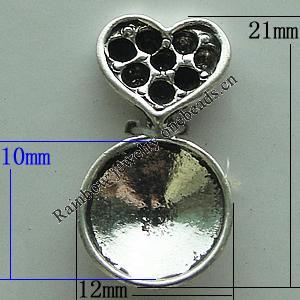 Zinc Alloy Cabochon Settings, Heart 21x12mm, Sold by Bag