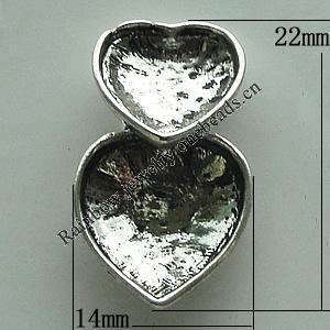 Zinc Alloy Cabochon Settings, Heart 22x14mm, Sold by Bag