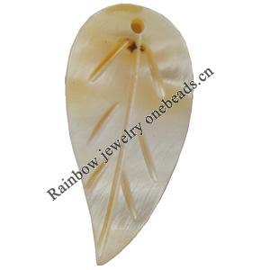 Carved Shell Pendant, Leaf, 30x15mm Hole:1mm, Sold by PC