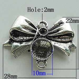 Zinc Alloy Cabochon Settings, Bowknot 28x22mm Hole:2mm, Sold by Bag