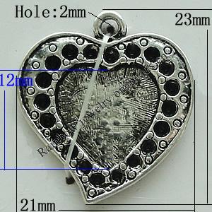 Zinc Alloy Cabochon Settings, Heart 23x21mm Hole:2mm, Sold by Bag