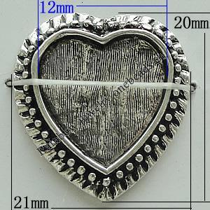 Zinc Alloy Cabochon Settings, Heart 20x21mm, Sold by Bag