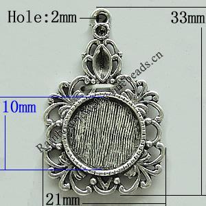 Zinc Alloy Cabochon Settings, 33x21mm Hole:2mm, Sold by Bag