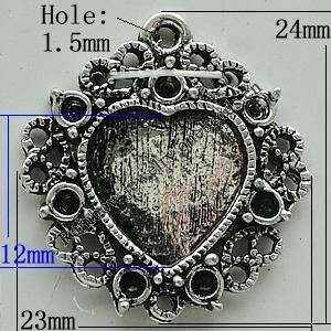Zinc Alloy Cabochon Settings, 24x23mm Hole:1.5mm, Sold by Bag