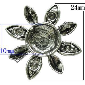 Zinc Alloy Cabochon Settings, Flower 24mm, Sold by Bag