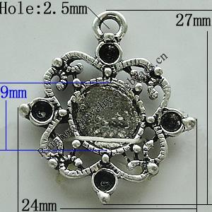 Zinc Alloy Cabochon Settings, 27x24mm Hole:2.5mm, Sold by Bag