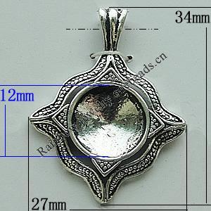 Zinc Alloy Cabochon Settings, Diamond 34x27mm Hole:6x3mm, Sold by Bag