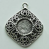 Zinc Alloy Cabochon Settings, Diamond 31x26mm Hole:2mm, Sold by Bag