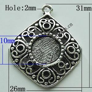 Zinc Alloy Cabochon Settings, Diamond 31x26mm Hole:2mm, Sold by Bag