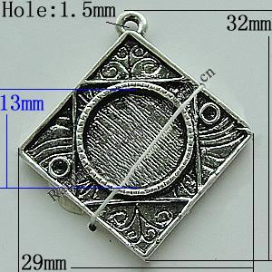 Zinc Alloy Cabochon Settings, Diamond 32x29mm Hole:1.5mm, Sold by Bag