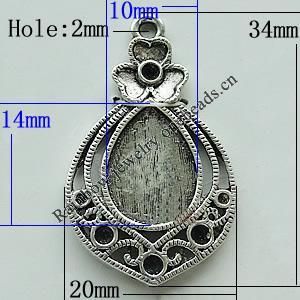 Zinc Alloy Cabochon Settings, 34x20mm Hole:2mm, Sold by Bag