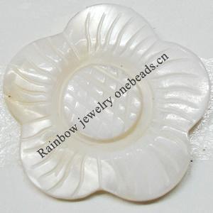 Carved Shell Cabochons, Flower, 30mm Hole:1mm, Sold by PC