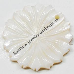 Carved Shell Pendant, Flower, 30mm Hole:1mm, Sold by PC