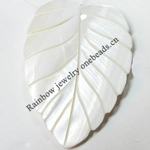 Carved Shell Pendant, Leaf, 46x34mm Hole:1mm, Sold by PC