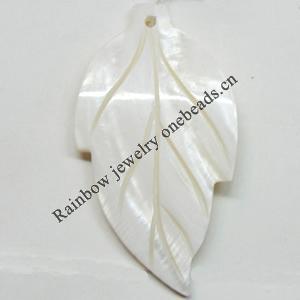 Carved Shell Pendant, Leaf, 50x27mm Hole:1mm, Sold by PC