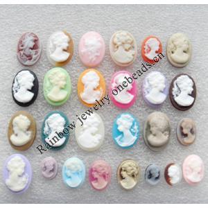 Cameos Resin Beads, No-Hole Jewelry findings, Mixed style，Mixed size，About:8x10mm-13x18mm, Sold by Group