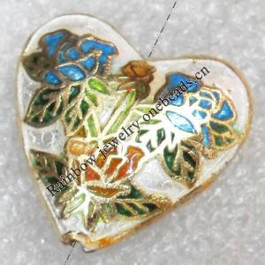  Cloisonne Beads，Heart，22x20mm, Hole:Approx 1-1.5mm, Sold by PC
