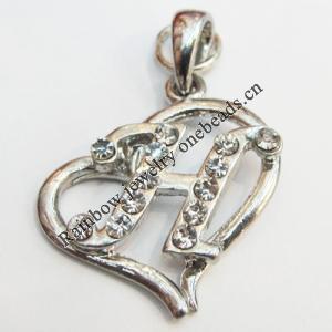 Zinc Alloy Pendant with Crystal, Lead-free 23x25mm, Sold by PC