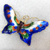  Cloisonne Pendent，Butterfly, 55x33mm, Sold by PC