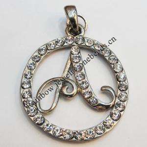 Zinc Alloy Pendant with Crystal, Lead-free 33mm, Sold by PC