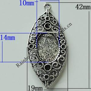 Zinc Alloy Cabochon Settings, Horse Eye 42x19mm Hole:2mm, Sold by Bag