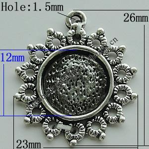 Zinc Alloy Cabochon Settings, 26x23mm Hole:1.5mm, Sold by Bag
