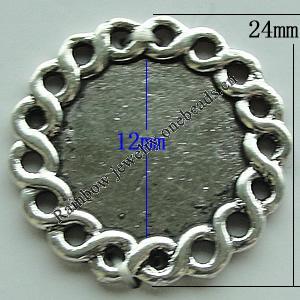 Zinc Alloy Cabochon Settings, Flat Round 24mm Hole:1.5mm, Sold by Bag