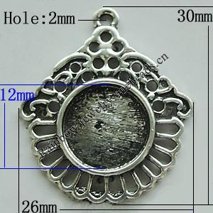 Zinc Alloy Cabochon Settings, 30x26mm Hole:2mm, Sold by Bag