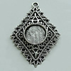 Zinc Alloy Cabochon Settings, Diamond 37x25mm Hole:2mm, Sold by Bag