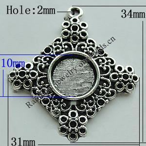 Zinc Alloy Cabochon Settings, Diamond 34x31mm Hole:2mm, Sold by Bag