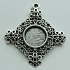 Zinc Alloy Cabochon Settings, Diamond 34x31mm Hole:2mm, Sold by Bag