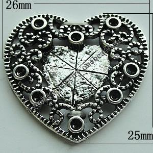 Zinc Alloy Cabochon Settings, Heart 26x25mm, Sold by Bag