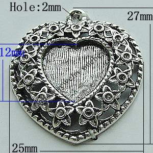 Zinc Alloy Cabochon Settings, Heart 27x25mm Hole:2mm, Sold by Bag