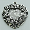 Zinc Alloy Cabochon Settings, Heart 27x25mm Hole:2mm, Sold by Bag