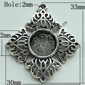 Zinc Alloy Cabochon Settings, Diamond 33x30mm Hole:2mm, Sold by Bag