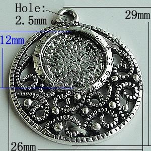 Zinc Alloy Cabochon Settings, Flat Round 29x26mm Hole:2.5mm, Sold by Bag