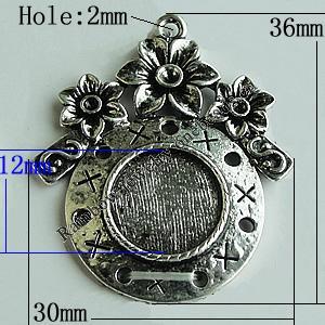 Zinc Alloy Cabochon Settings, 36x30mm Hole:2mm, Sold by Bag