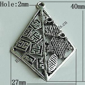 Zinc Alloy Cabochon Settings, Diamond 40x27mm Hole:2mm, Sold by Bag