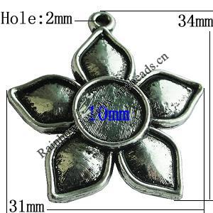 Zinc Alloy Cabochon Settings, Flower 34x31mm Hole:2mm, Sold by Bag