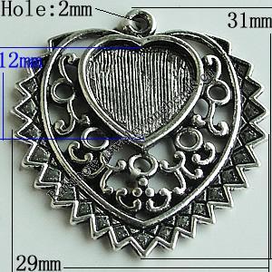 Zinc Alloy Cabochon Settings, Heart 31x29mm Hole:2mm, Sold by Bag