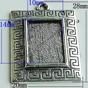 Zinc Alloy Cabochon Settings, Rectangle 28x20mm Hole:1.5mm, Sold by Bag