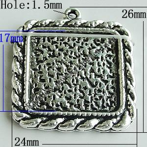 Zinc Alloy Cabochon Settings, Square 26x24mm Hole:1.5mm, Sold by Bag