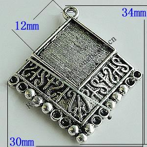 Zinc Alloy Cabochon Settings, Diamond 34x30mm Hole:2mm, Sold by Bag